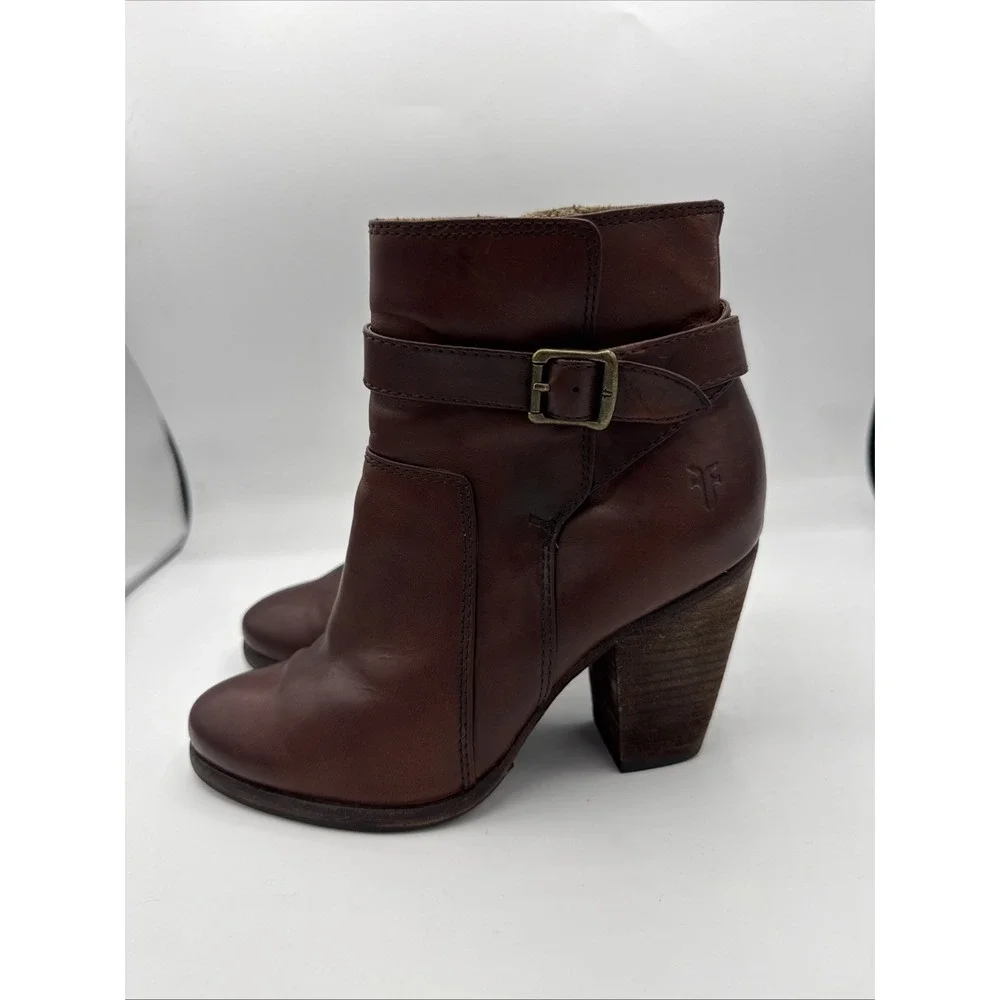 FRYE Patty Riding Booties Brown Red Leather High Block Heels size 6 Boot Women
